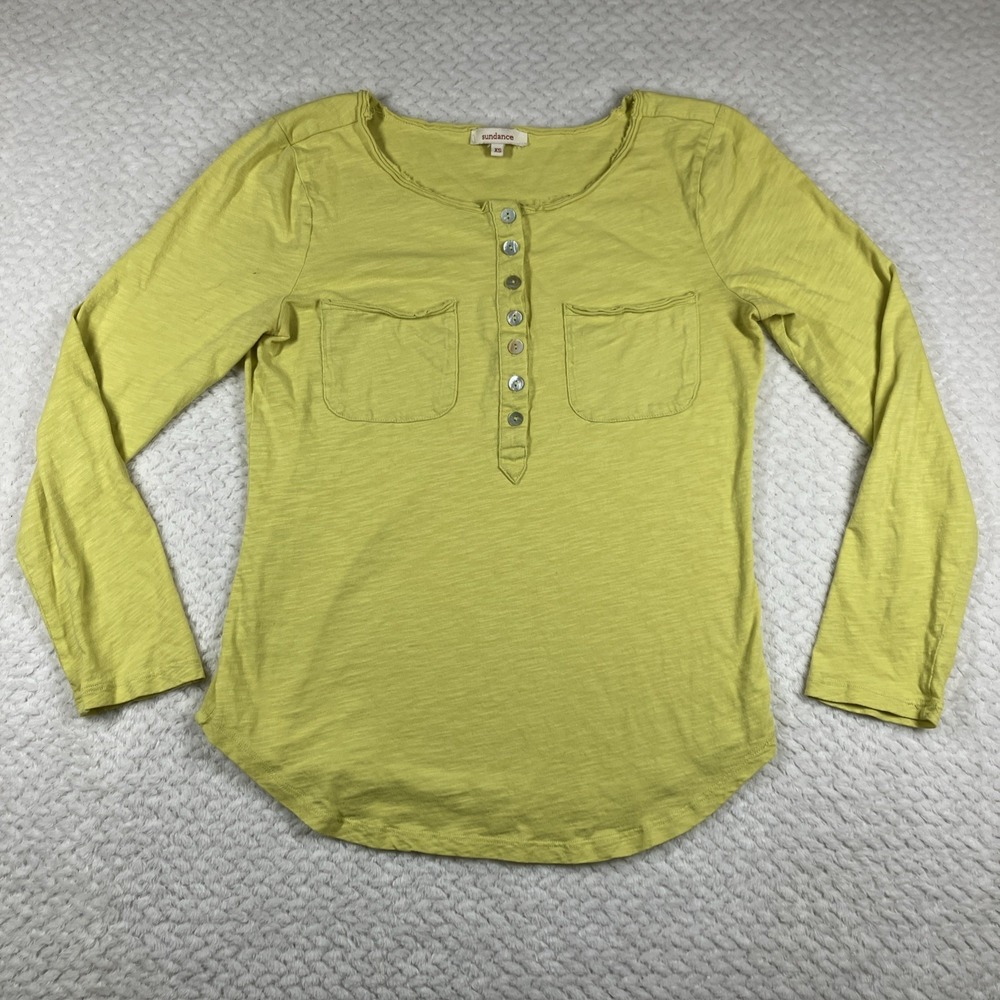 Sundance Catalog Women Henley Top‎ Shirt XS Yellow Western Boho Y2K